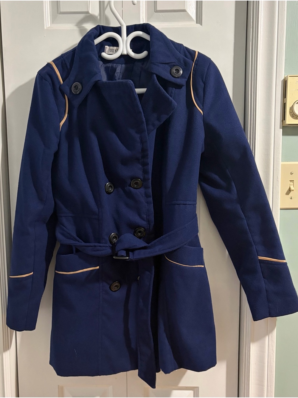 Navy Women's Belted Double-Breasted Coat